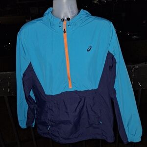 ASICS Quarter Zip  Color Block Windbreaker Pullover Jacket Size Large